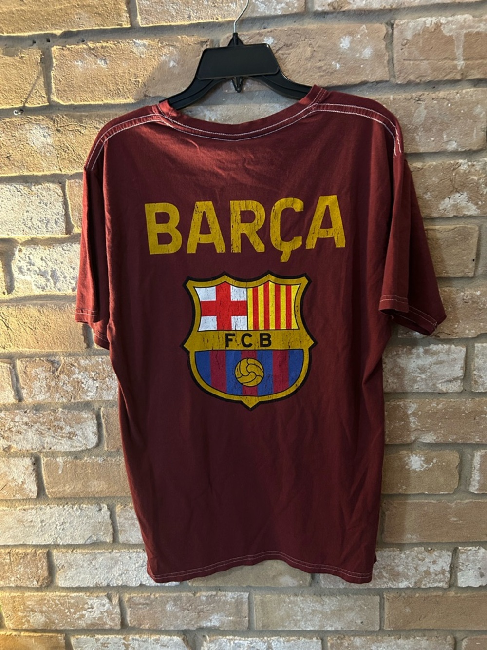 Barça Graphic Tee with Crest - Burgundy and Yellow. New with tags. Mens LG.